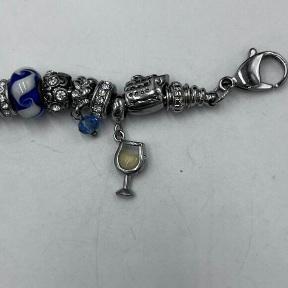 Vacation Cruise‎ Ship Anchor Pina Colada Wine Blue White Euro Charm Bracelet - Picture 3 of 10